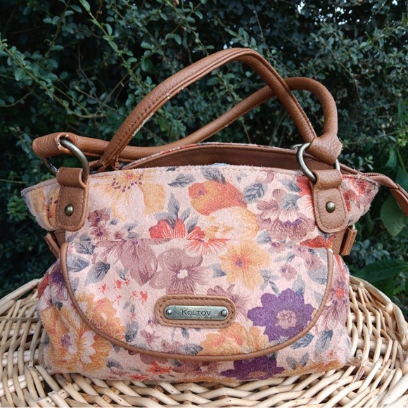 Kolttov Floral Shoulder Bag - Brown and Purple - Picture 1 of 3